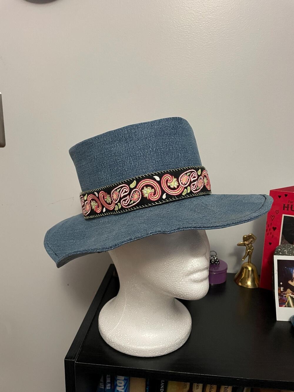 Upcycled Denim Western Hat Small | Handmade Wide Brim Blue Jean Hat